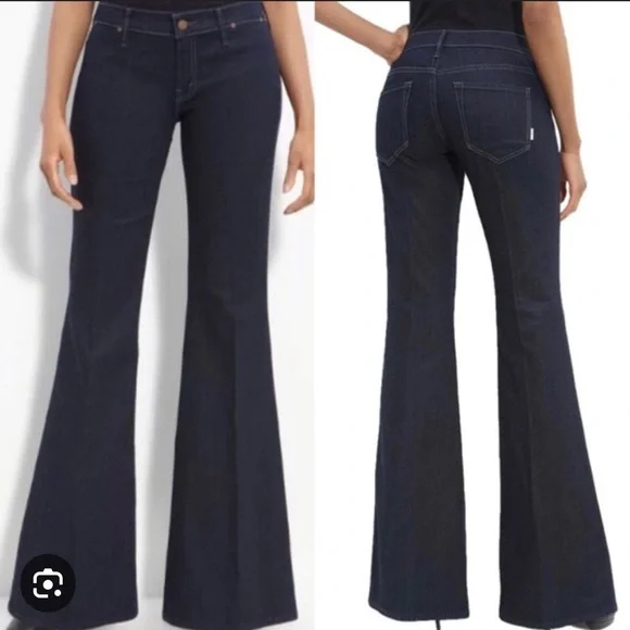 MOTHER Dark Indigo Flare Wide-Leg Jeans - Picture 1 of 8